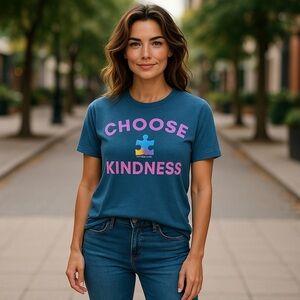 Autism Speaks Teal Blue Graphic Tee - Choose Kindness medium